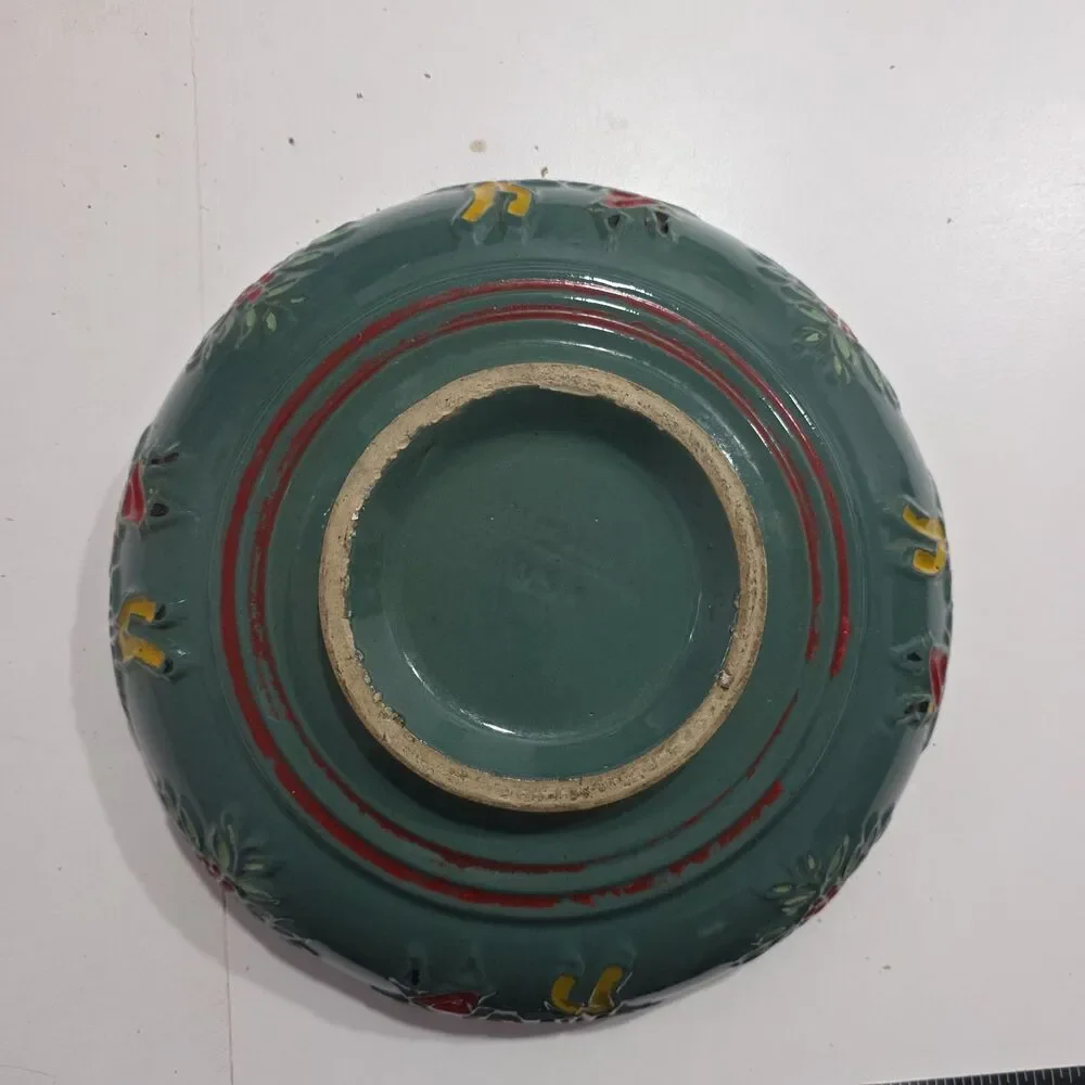 1940s Red Wing Pottery Dancing Peasants Green Art Pottery‎ Serving Bowl